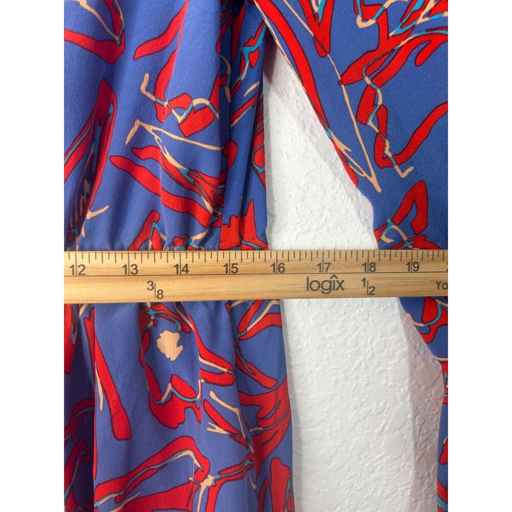 DVF Diane von Furstenberg Elsden Silk Mini Dress Size 8 Abstract Blue Red Floral - Picture 10 of 12